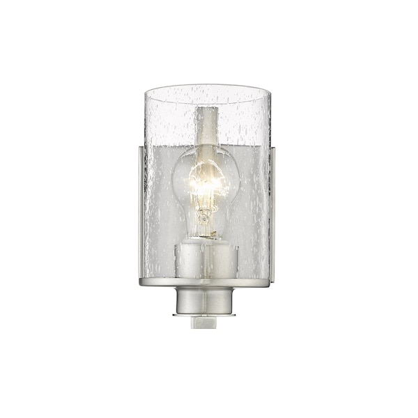 Beckett 1 Light Wall Sconce, Brushed Nickel And Clear Seedy